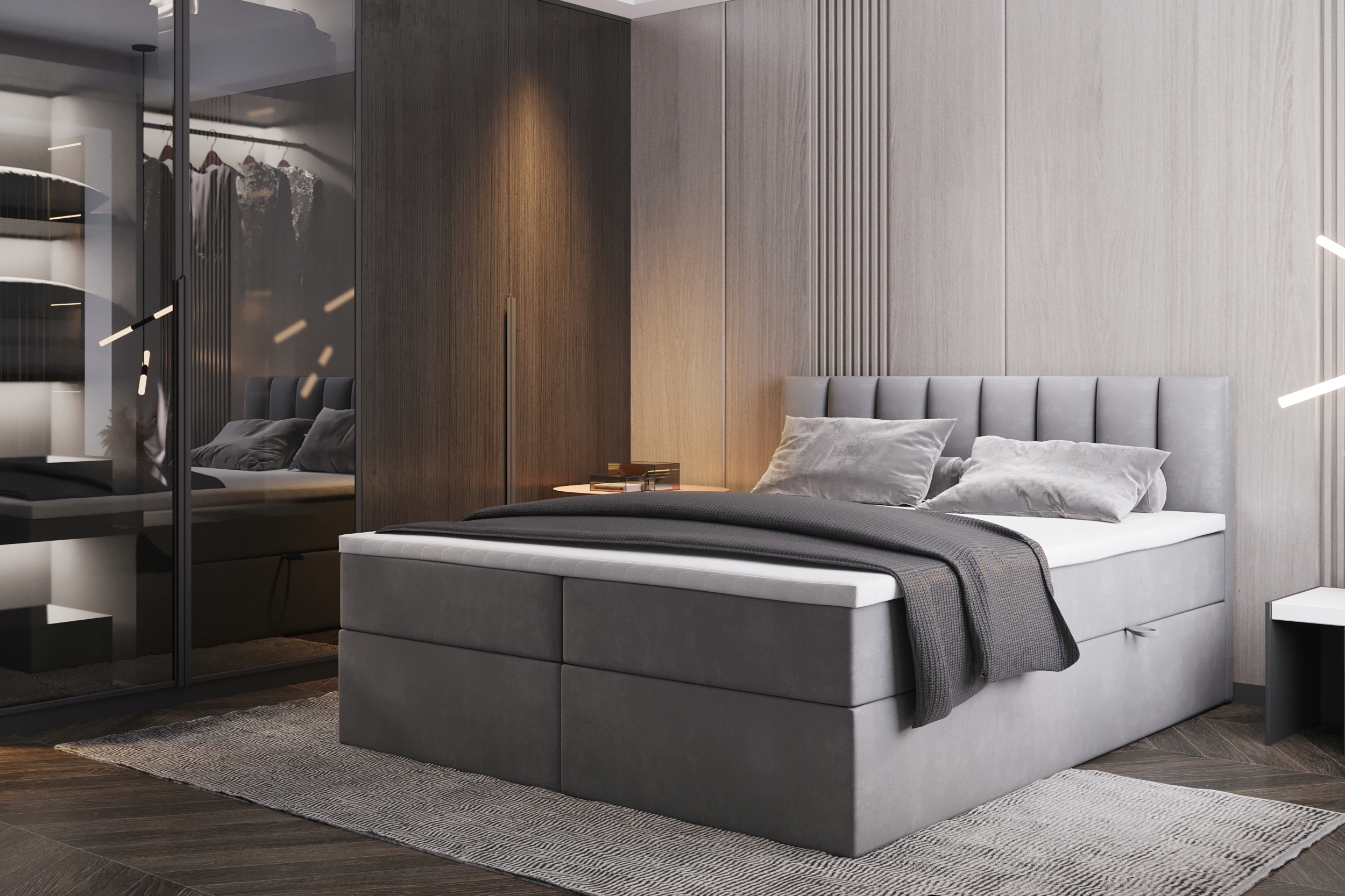 ŁÓŻKO KONTYNENTALNE ROLO 180x200 SZARE MATERAC - ŁÓŻKO DOSTĘPNE OD RĘKI