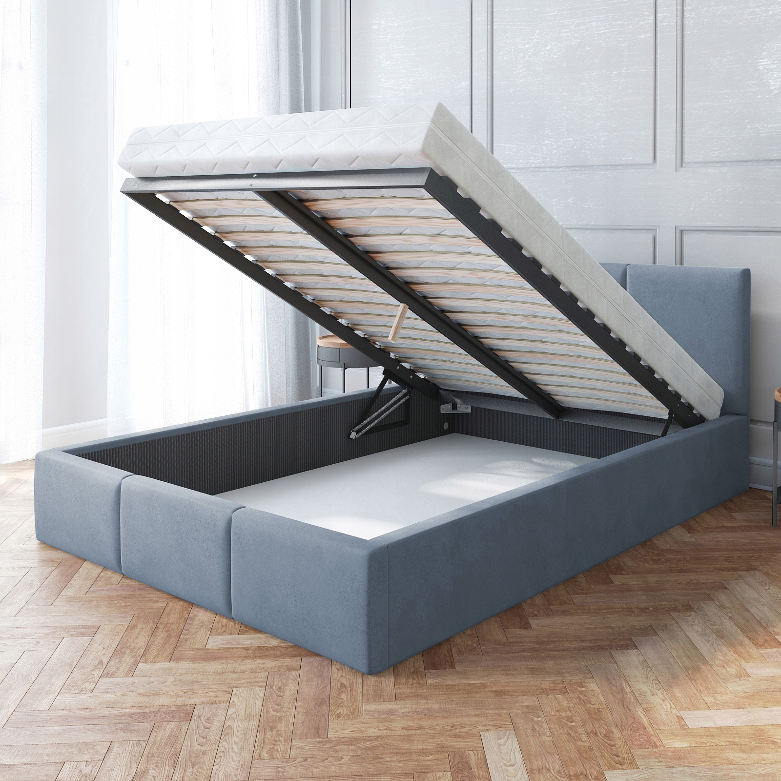 Łóżko 160x200 tapicerowane stelaż podnoszony AMBER