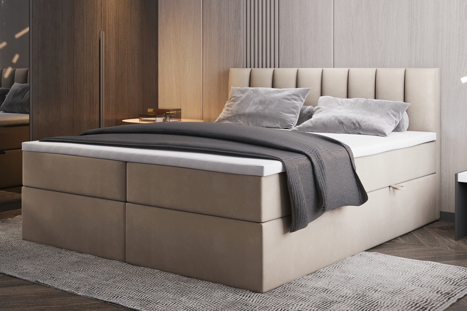 Łóżko kontynentalne 160x200 Palermo Tapicerowane Beżowe 2 pojemniki OD RĘKI