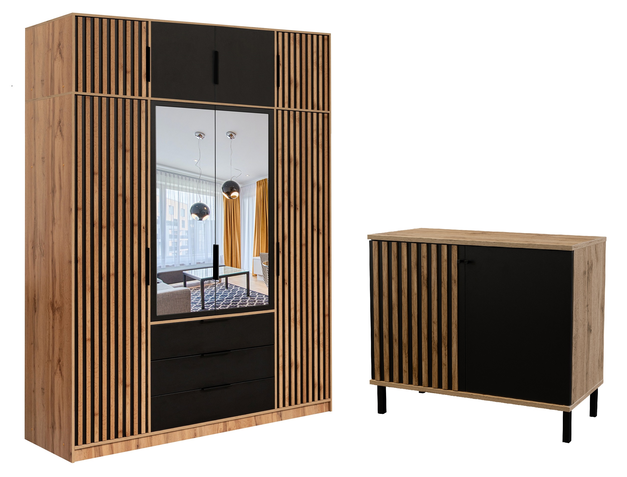 Szafa z nadstawką komoda zestaw mebli z lamelami