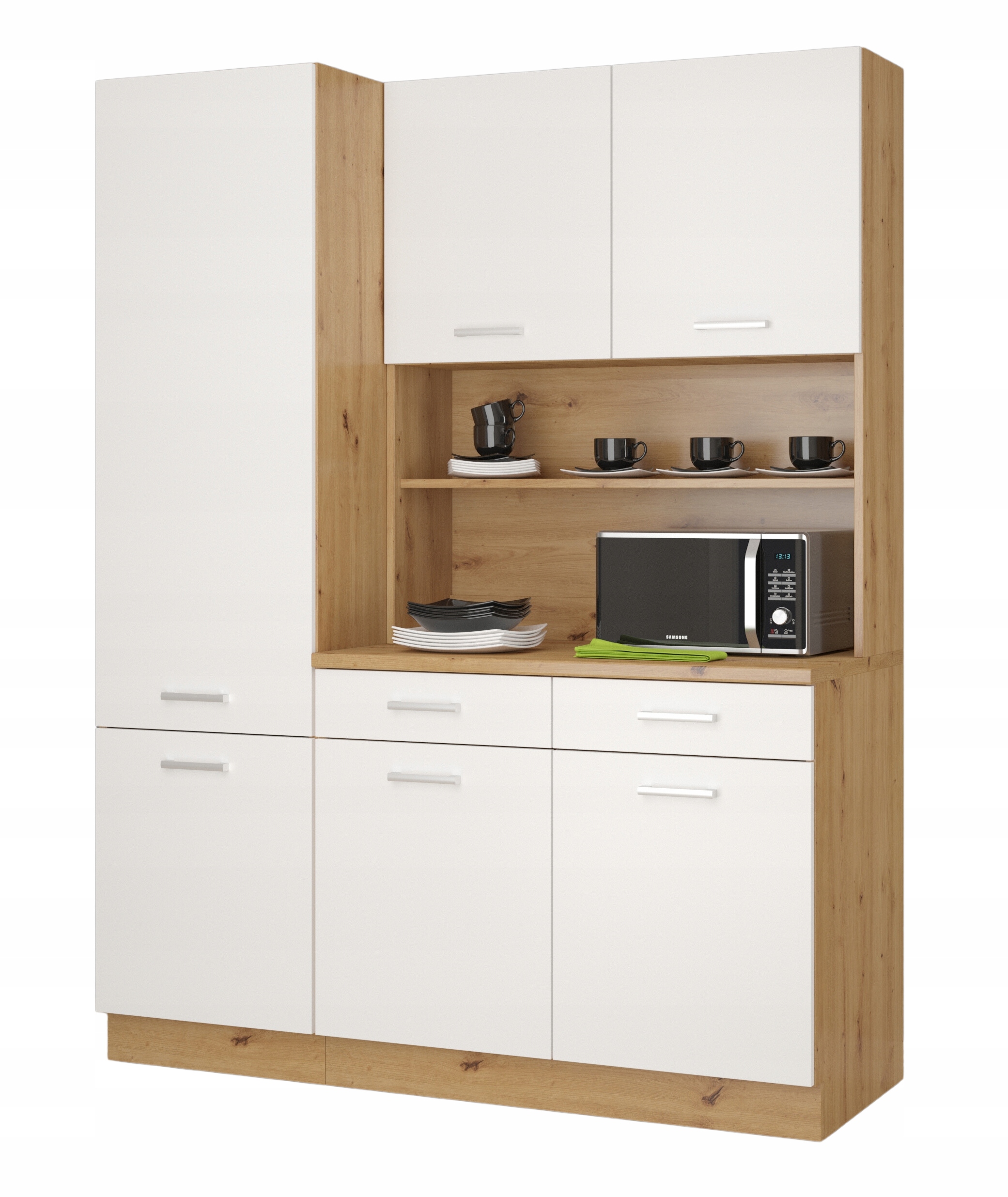 Zestaw mebli kuchennych 150cm KREDENS do kuchni Dąb Artisan Biały Old Style